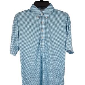 Collars and Co Oxford Button Down Polo Gingham Pattern Greenish Blue Medium